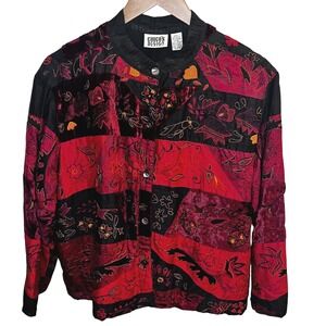 Chicos Patchwork‎ Jacket Womens 3 Embroidered Silk Velvet Boho Floral Open Front